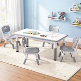 Keezi Kids Table and 4 Chairs Set Height Adjustable Toddler Desk and Chair Set for Ages 3-8, Children Activity Table with Graffiti Desktop for Learning Drawing Playing, Grey - Extra Image