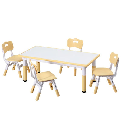 Keezi Kids Table and 4 Chairs Set Height Adjustable Toddler Desk and Chair Set for Ages 3-8, Children Activity Table with Graffiti Desktop for