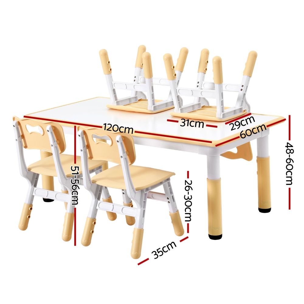 Keezi Kids Table and 4 Chairs Set Height Adjustable Toddler Desk and Chair Set for Ages 3-8, Children Activity Table with Graffiti Desktop for