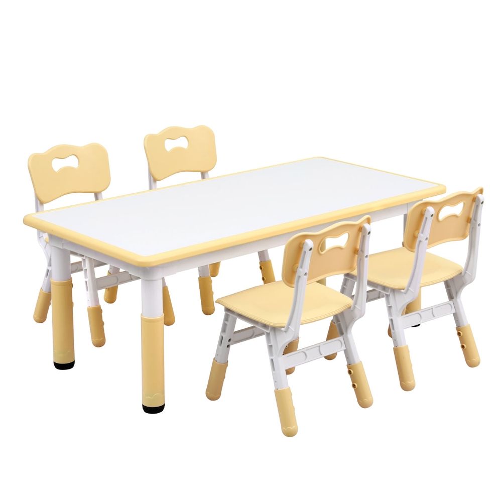 Keezi Kids Table and 4 Chairs Set Height Adjustable Toddler Desk and Chair Set for Ages 3-8, Children Activity Table with Graffiti Desktop for