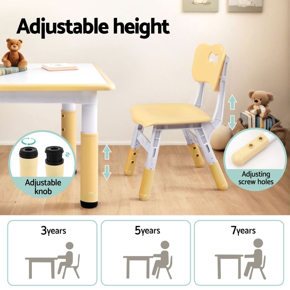 Keezi Kids Table and 4 Chairs Set Height Adjustable Toddler Desk and Chair Set for Ages 3-8, Children Activity Table with Graffiti Desktop for