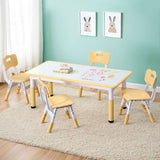 Keezi Kids Table and 4 Chairs Set Height Adjustable Toddler Desk and Chair Set for Ages 3-8, Children Activity Table with Graffiti Desktop for - Close-Up Angle
