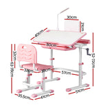 Keezi Kids Table and Chair Set Adjustable Study Desk w/ LED Lamp Reading Pink - Front View