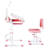Keezi Kids Table and Chair Set Adjustable Study Desk w/ LED Lamp Reading Pink - Side View