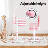 Keezi Kids Table and Chair Set Adjustable Study Desk w/ LED Lamp Reading Pink - Top-Down View
