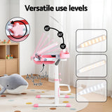 Keezi Kids Table and Chair Set Adjustable Study Desk w/ LED Lamp Reading Pink - 45-Degree Angle
