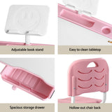 Keezi Kids Table and Chair Set Adjustable Study Desk w/ LED Lamp Reading Pink - Rear View