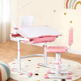 Keezi Kids Table and Chair Set Adjustable Study Desk w/ LED Lamp Reading Pink - Close-Up Angle