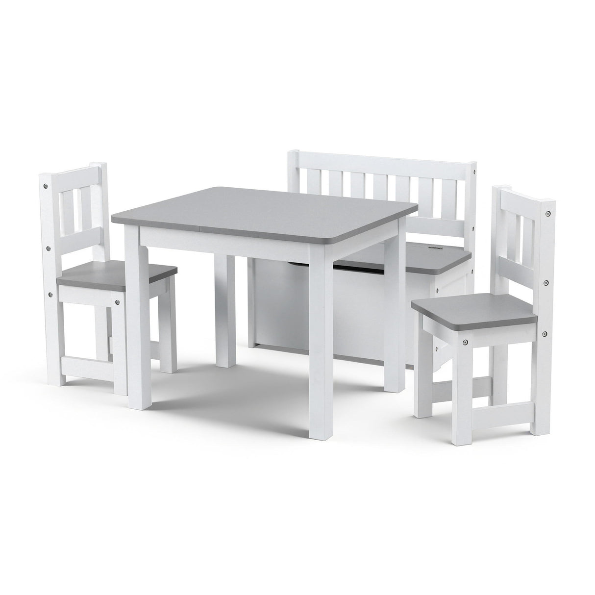 Keezi 2 in 1 Kids Table and Chair Set, Activity Table with Storage Bench and 2 Chairs for Reading, Drawing, Writing, Snack Time & Arts Crafts, 4 PCS