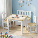 Keezi 2 in 1 Kids Table and Chair Set, Activity Table with Storage Bench and 2 Chairs for Reading, Drawing, Writing, Snack Time & Arts Crafts, 4 PCS