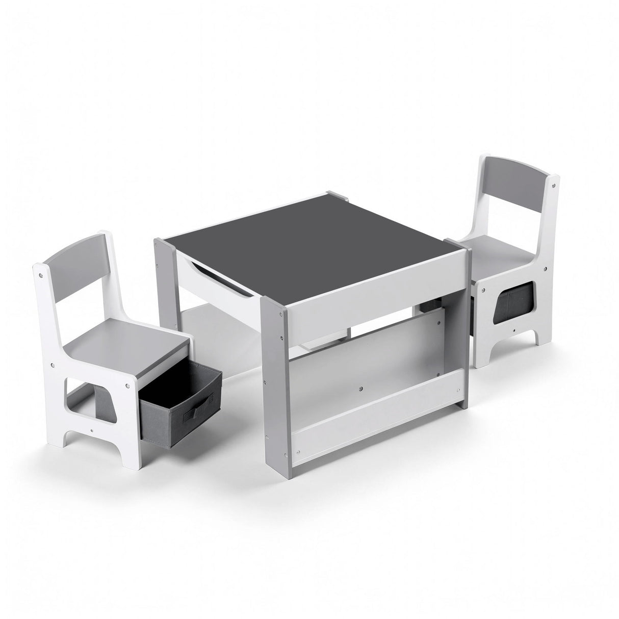 Keezi Kids Table and Chair Set, 4 in 1 Wooden Activity Table with Bookcase, Storage Box and Detachable Blackboard, Toddler Table and 2 Chairs Set,