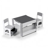 Keezi Kids Table and Chair Set, 4 in 1 Wooden Activity Table with Bookcase, Storage Box and Detachable Blackboard, Toddler Table and 2 Chairs Set,