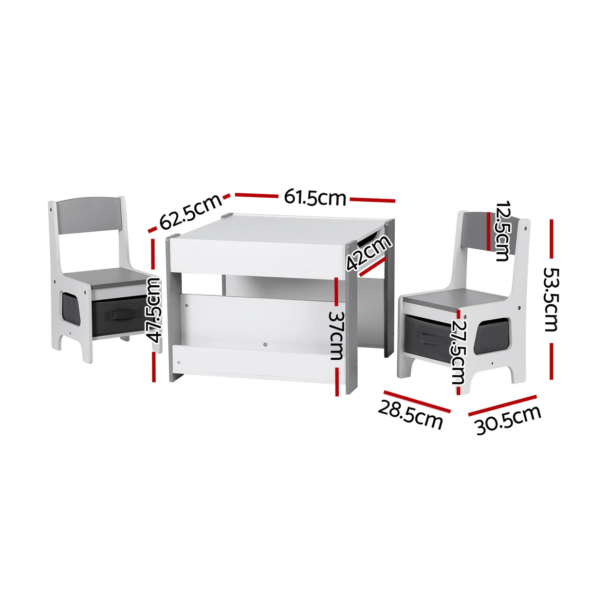 Keezi Kids Table and Chair Set, 4 in 1 Wooden Activity Table with Bookcase, Storage Box and Detachable Blackboard, Toddler Table and 2 Chairs Set,