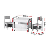 Keezi Kids Table and Chair Set, 4 in 1 Wooden Activity Table with Bookcase, Storage Box and Detachable Blackboard, Toddler Table and 2 Chairs Set,