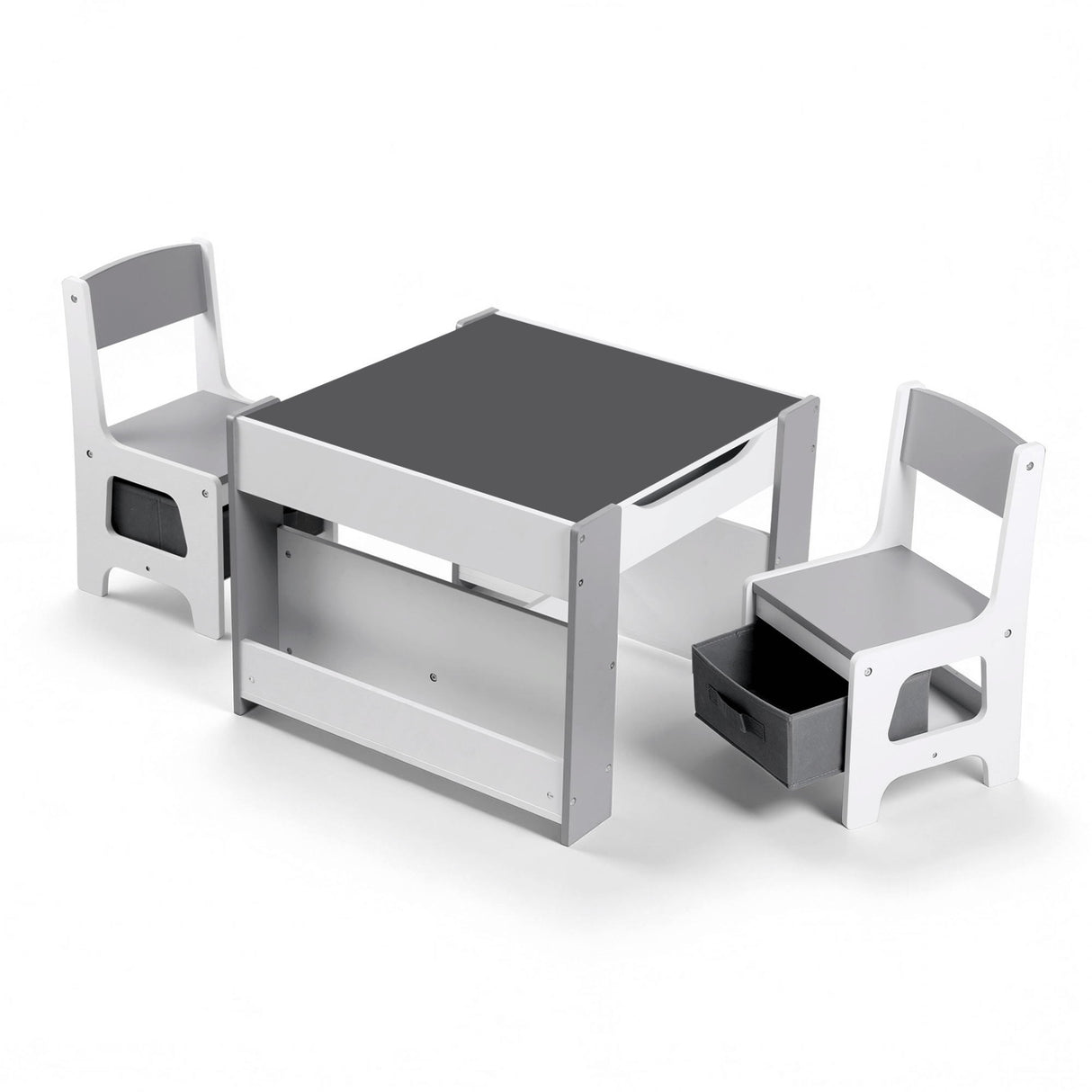 Keezi Kids Table and Chair Set, 4 in 1 Wooden Activity Table with Bookcase, Storage Box and Detachable Blackboard, Toddler Table and 2 Chairs Set,