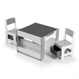 Keezi Kids Table and Chair Set, 4 in 1 Wooden Activity Table with Bookcase, Storage Box and Detachable Blackboard, Toddler Table and 2 Chairs Set, Grey - Side View
