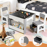 Keezi Kids Table and Chair Set, 4 in 1 Wooden Activity Table with Bookcase, Storage Box and Detachable Blackboard, Toddler Table and 2 Chairs Set, Grey - Close-Up Angle