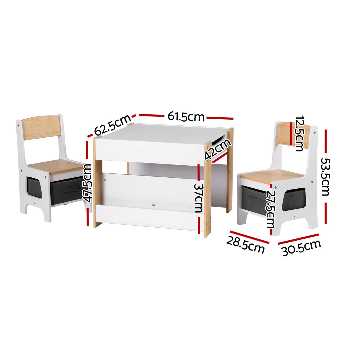 Keezi Kids Table and Chair Set, 4 in 1 Wooden Activity Table with Bookcase, Storage Box and Detachable Blackboard, Toddler Table and 2 Chairs Set,