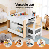 Keezi Kids Table and Chair Set, 4 in 1 Wooden Activity Table with Bookcase, Storage Box and Detachable Blackboard, Toddler Table and 2 Chairs Set,