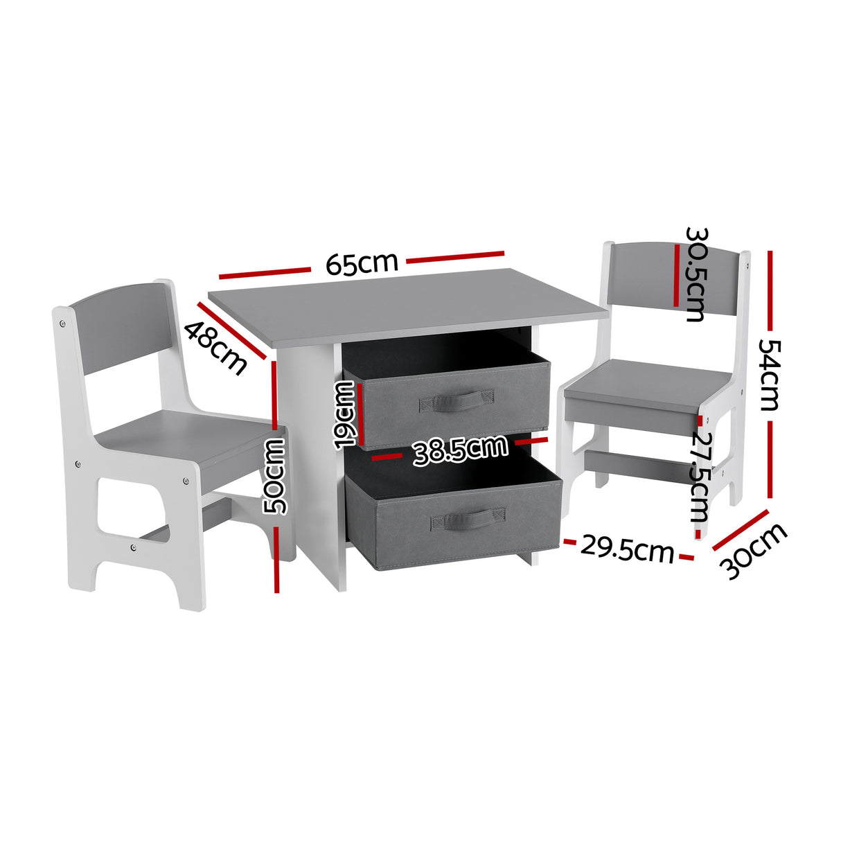 Keezi Kids Table and 2 Chairs Set Wooden Activity Table wit 2 Storage Drawers, Toddler Table and Chair Set for Children Drawing, Reading, Crafts,