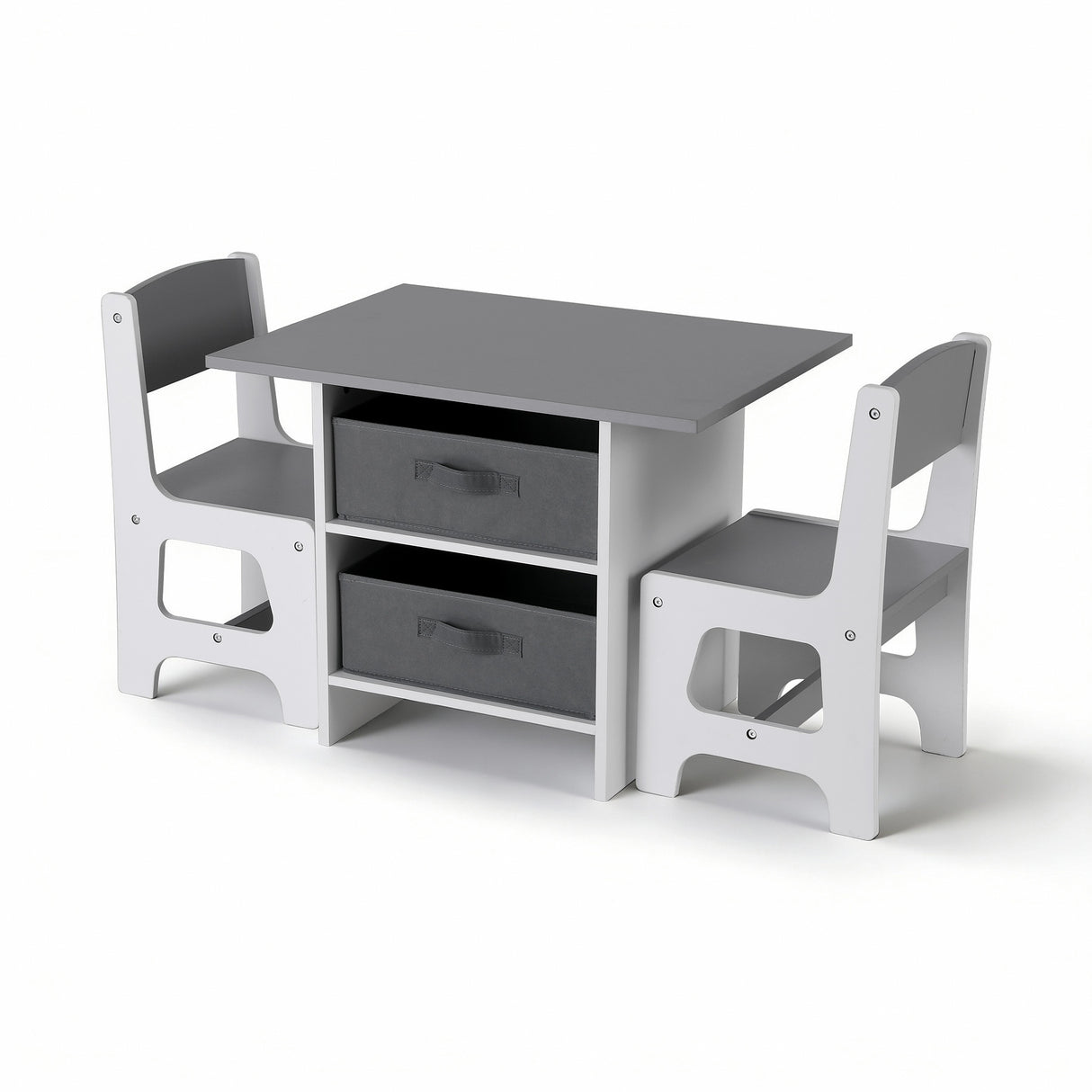 Keezi Kids Table and 2 Chairs Set Wooden Activity Table wit 2 Storage Drawers, Toddler Table and Chair Set for Children Drawing, Reading, Crafts,