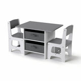 Keezi Kids Table and 2 Chairs Set Wooden Activity Table wit 2 Storage Drawers, Toddler Table and Chair Set for Children Drawing, Reading, Crafts,