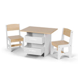 Keezi Kids Table and 2 Chairs Set Wooden Activity Table wit 2 Storage Drawers, Toddler Table and Chair Set for Children Drawing, Reading, Crafts,