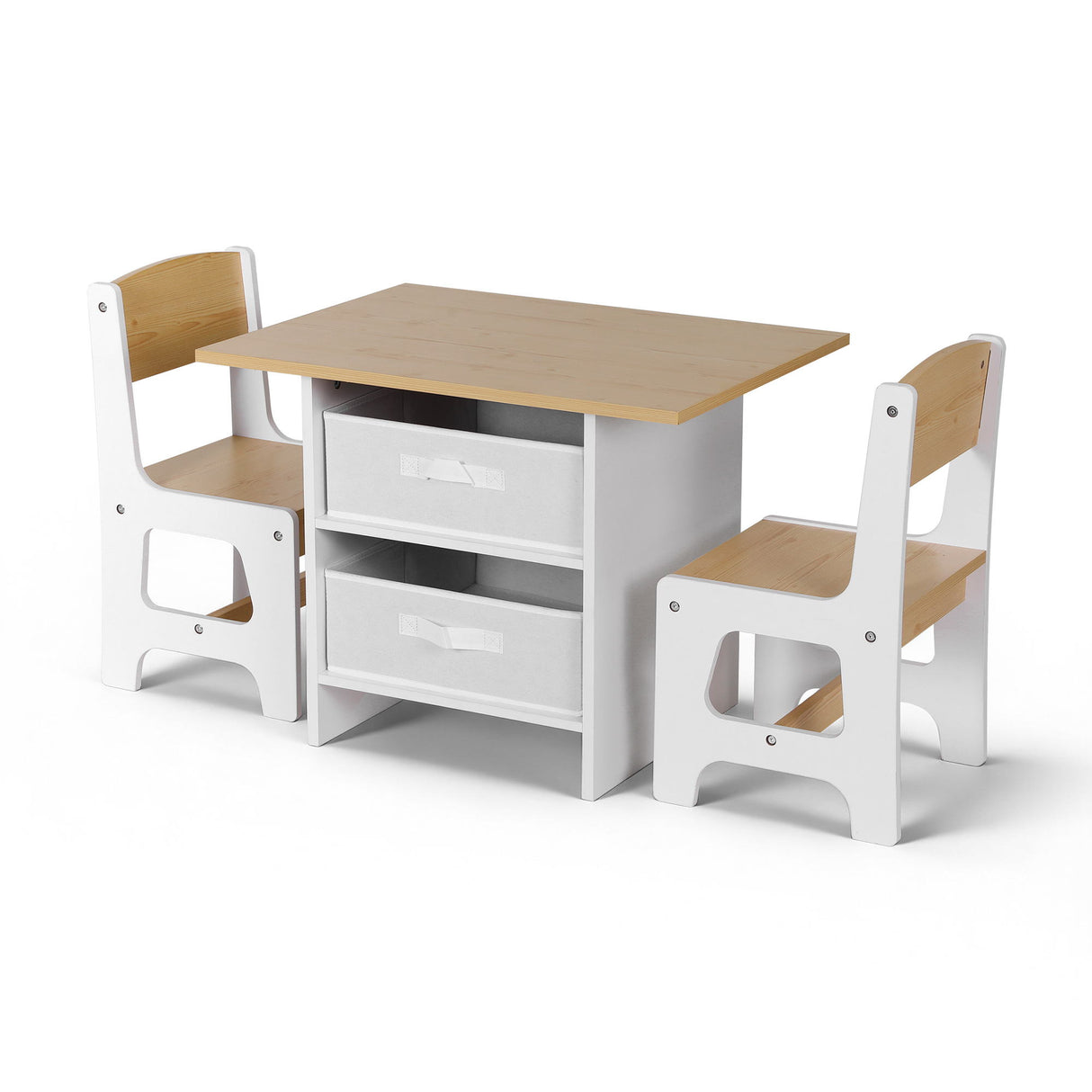 Keezi Kids Table and 2 Chairs Set Wooden Activity Table wit 2 Storage Drawers, Toddler Table and Chair Set for Children Drawing, Reading, Crafts,