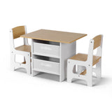 Keezi Kids Table and 2 Chairs Set Wooden Activity Table wit 2 Storage Drawers, Toddler Table and Chair Set for Children Drawing, Reading, Crafts, Eating, Natural - Side View