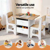 Keezi Kids Table and 2 Chairs Set Wooden Activity Table wit 2 Storage Drawers, Toddler Table and Chair Set for Children Drawing, Reading, Crafts,