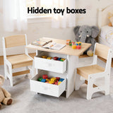 Keezi Kids Table and 2 Chairs Set Wooden Activity Table wit 2 Storage Drawers, Toddler Table and Chair Set for Children Drawing, Reading, Crafts, Eating, Natural - Rear View