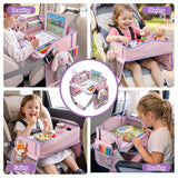 Keezi Kids Travel Tray Car Seat Lap Desk Portable Car Desk Organiser for Car & Airplane Pink - Rear View