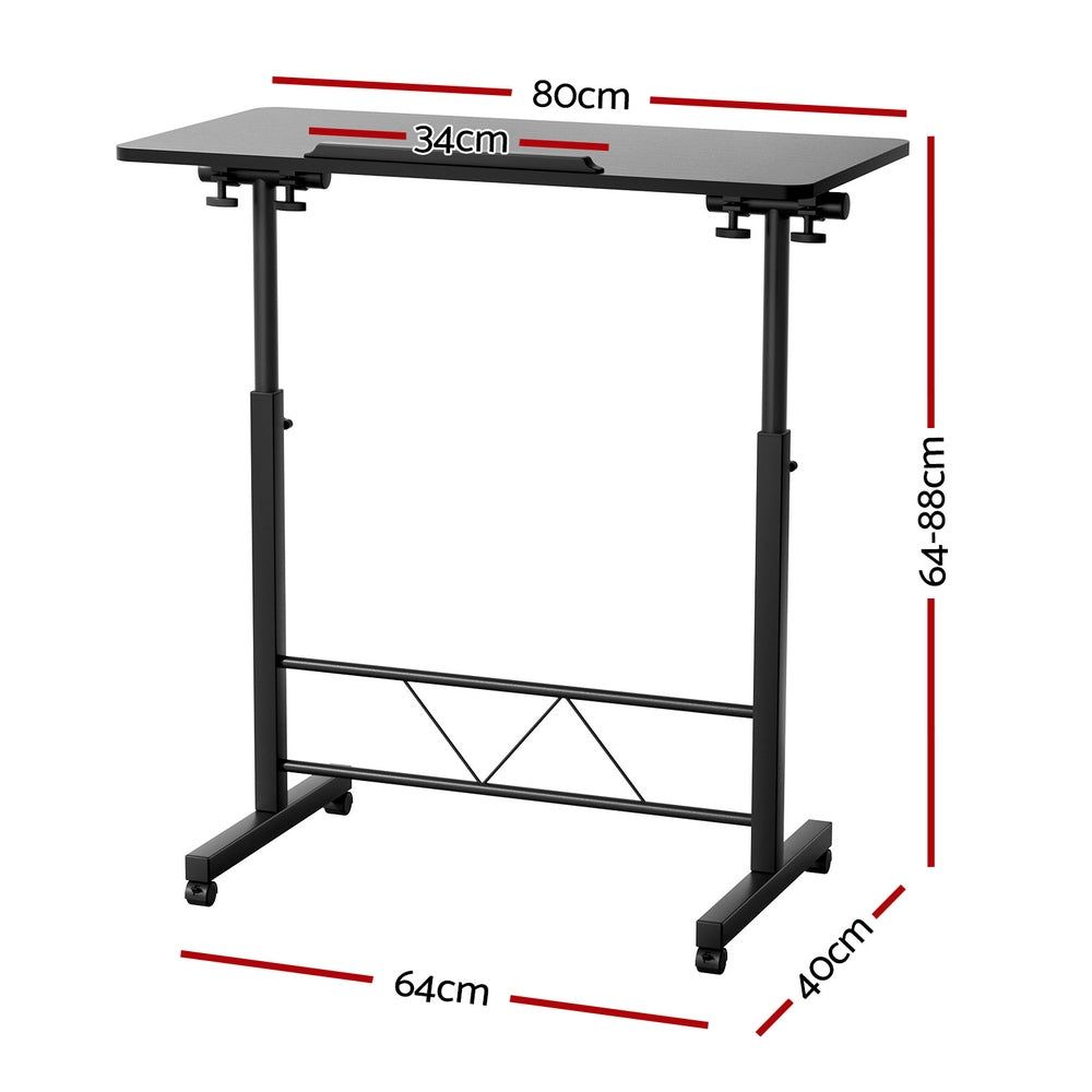 Adjustable Mobile Laptop Desk with U-Shape Design - 80CM Black Wooden Table for Bedside & Sofa