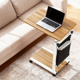 Artiss Laptop Desk Height Adjustable Mobile Workstation Computer Desks 48CM Oak - Close-Up Angle