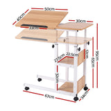 Artiss 3 Tier Adjustable Laptop Desk Tiltable Mobile Side Table Wheels Oak - Front View