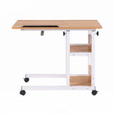 Artiss 3 Tier Adjustable Laptop Desk Tiltable Mobile Side Table Wheels Oak - Side View