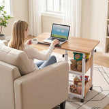 Artiss 3 Tier Adjustable Laptop Desk Tiltable Mobile Side Table Wheels Oak
