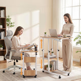 Artiss 3 Tier Adjustable Laptop Desk Tiltable Mobile Side Table Wheels Oak - 45-Degree Angle