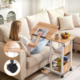 Artiss 3 Tier Adjustable Laptop Desk Tiltable Mobile Side Table Wheels Oak - Rear View