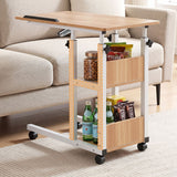 Artiss 3 Tier Adjustable Laptop Desk Tiltable Mobile Side Table Wheels Oak - Extra Image