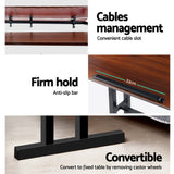 Artiss Laptop Desk Table Adjustable Dark Wood 80CM - Close-Up Angle