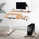 Artiss Laptop Desk Table Adjustable Light Wood 80CM - Close-Up Angle