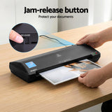 Devanti A3 Laminator Machine, Hot & Cold Thermal Fast Lamination Anti-Jam Laminator for Office School Home Document Photo Card Handmade A3 A4 A5 A6, Black - Close-Up Angle