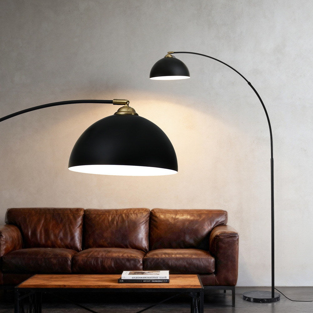 Artiss Modern Arched Floor Lamp Black Standing Heavy-Duty Marble Base for Living Room Bedroom