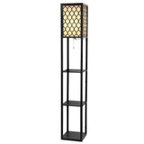 Artiss Floor Lamp 3 Tier Shelf Storage LED Light Stand Home Room Pattern Black - Front View
