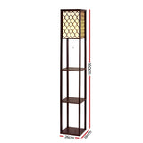 Artiss Floor Lamp 3 Tier Shelf Storage LED Light Stand Home Room Pattern Brown - Front View