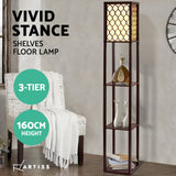 Artiss Floor Lamp 3 Tier Shelf Storage LED Light Stand Home Room Pattern Brown - Side View
