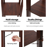 Artiss Floor Lamp 3 Tier Shelf Storage LED Light Stand Home Room Pattern Brown - Rear View