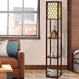 Artiss Floor Lamp 3 Tier Shelf Storage LED Light Stand Home Room Pattern Brown - Close-Up Angle