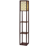 Artiss Floor Lamp 3 Tier Shelf Storage LED Light Stand Home Room Pattern Brown - Front View